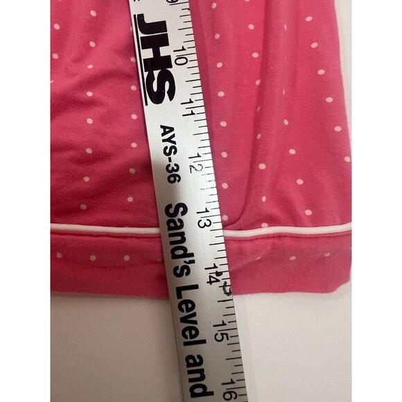 Womens L Pink White Polka Dot Pajama Set With Drawstring Shorts & Button-Up Top - Picture 8 of 9